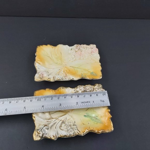 Porcelain Jewelry Trinket Box Gold Gilded with Matching Trays Bird Flower Leaves - Picture 12 of 16